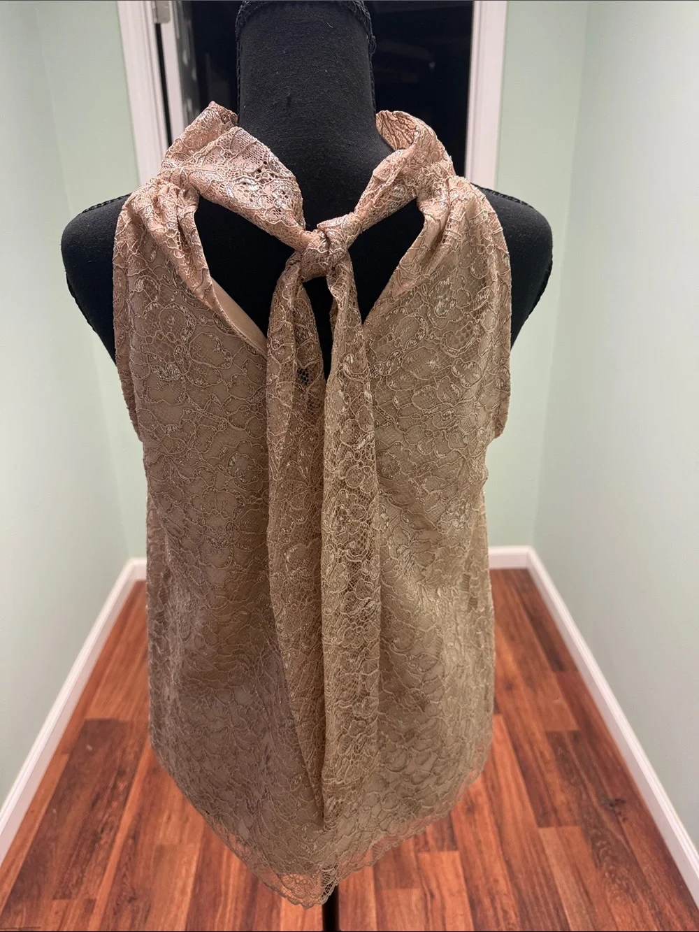 J. Crew Metallic Gold Lace Halter Shell